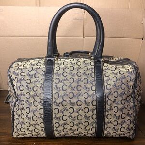 CELINE Navy Blue and Grey Monogram Boston Carry On Overnight Travel Bag 35cm